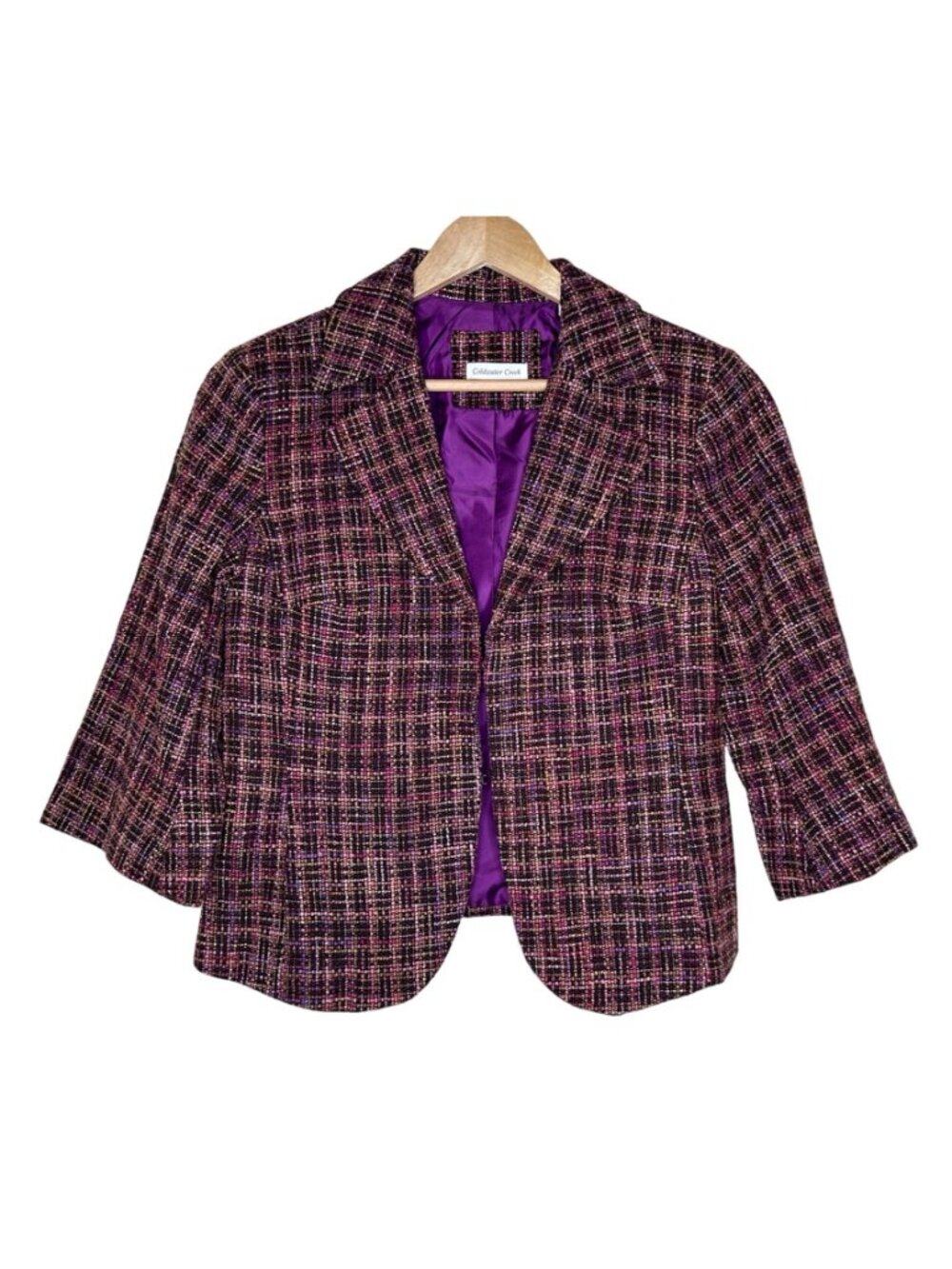 Coldwater Creek Blazer Size 10 Multicolor Plaid Tweed 3/4 Sleeve Lined Career - Picture 2 of 10